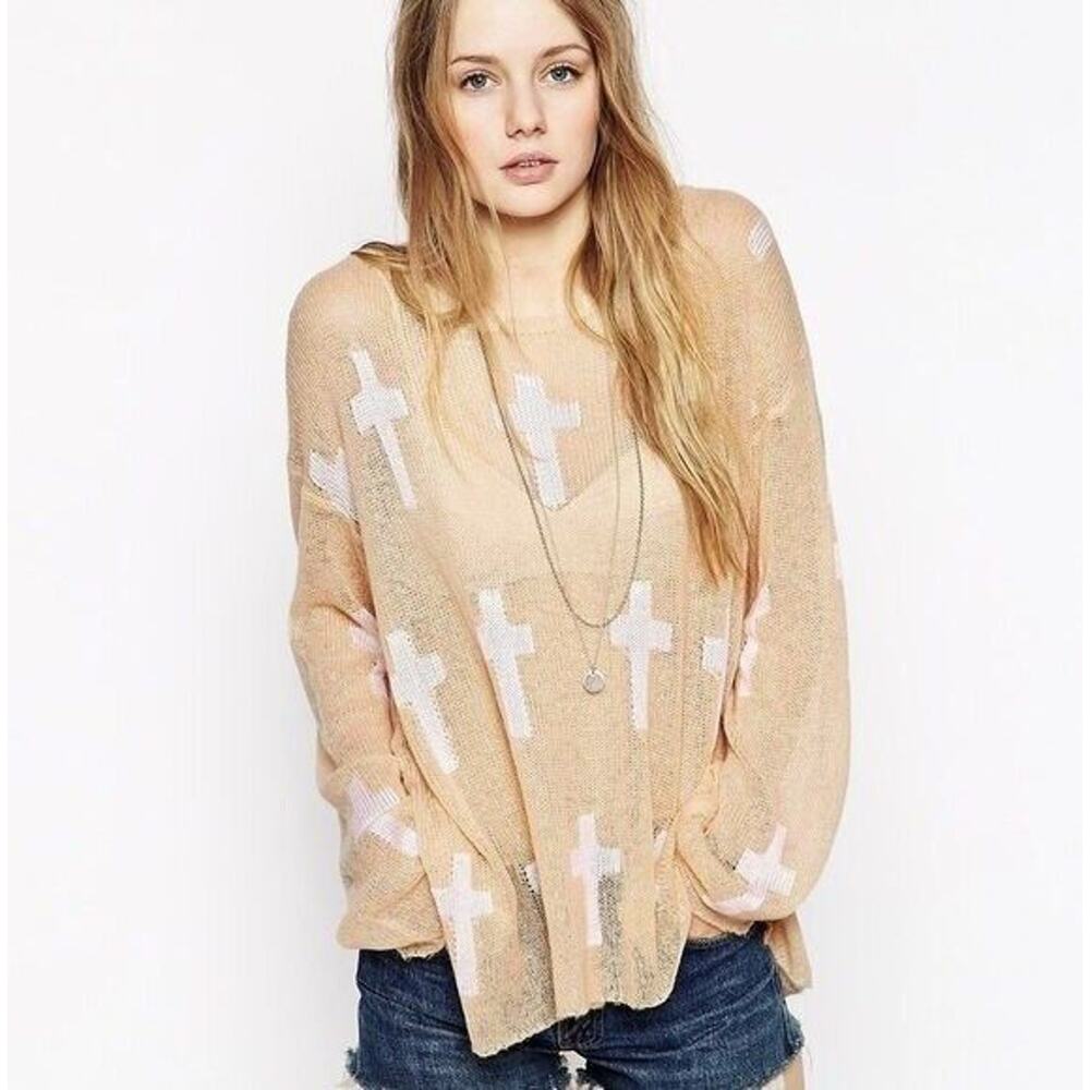 $229 New Wildfox White Label Judgement Roadie Oversized Sweater XS Nude Pink